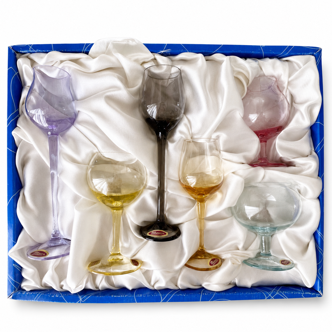 Moser Coloured Crystal Miniature Liqueur Glass Set of 6, Boxed Czech Glass, Hand Made Czechoslovakia Lead Free, Original Moser Box