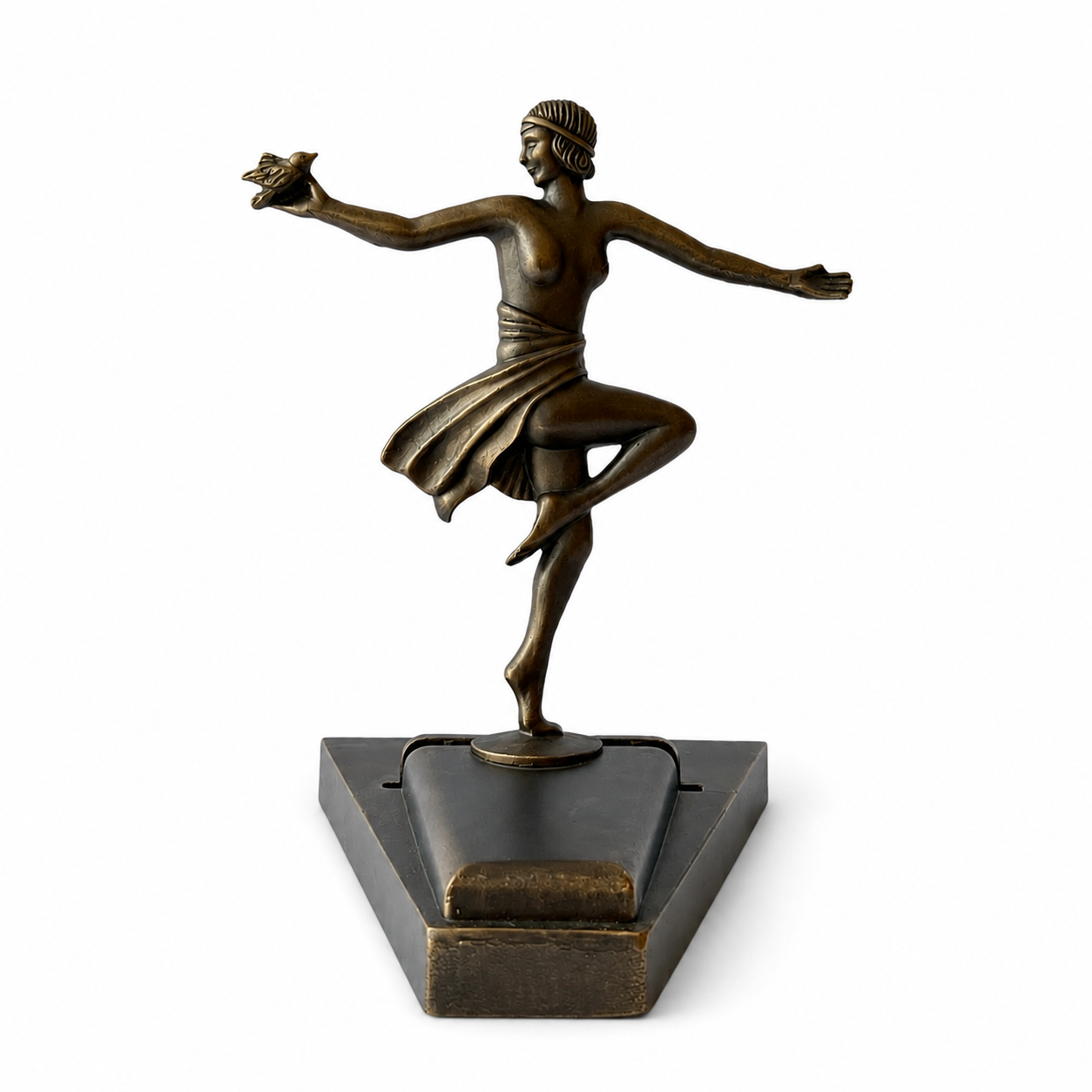 Art Deco L&LWMC 9919 Dancer Lamp, Tiffany Fan Holder, 1930s Figural Metal Light