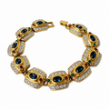 Vintage Gold Tone Multicolour Rhinestone Bracelet, Signed Statement Costume Jewellery