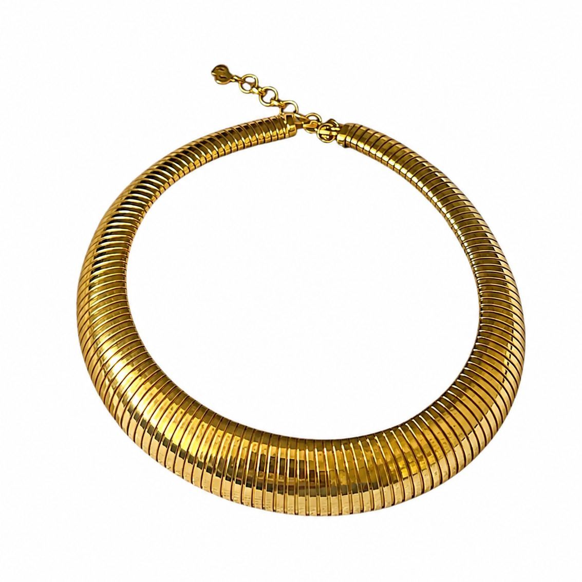 Vintage Christian Dior Omega Choker Necklace Gold Plated Metal Signed Chr. Dior Grosse Boxed