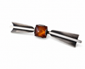 Vintage Silver Amber Bar Brooch Scandinavian Modernist Bow Pin