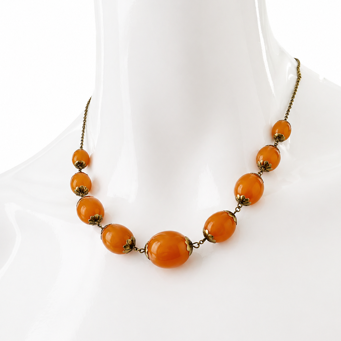 Vintage Soviet Amber Necklace, 875 Silver Gold-Plated Chain, 1950s USSR Jewelry