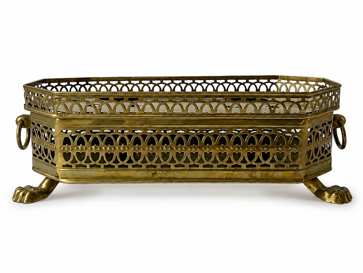 Vintage Brass Double Food Warmer With Pierced Sides And Paw Feet