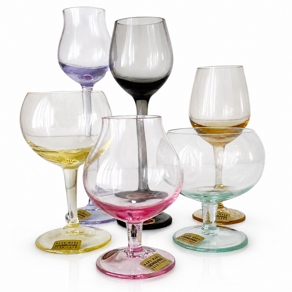 Moser Coloured Crystal Miniature Liqueur Glass Set of 6, Boxed Czech Glass, Hand Made Czechoslovakia Lead Free, Original Moser Box