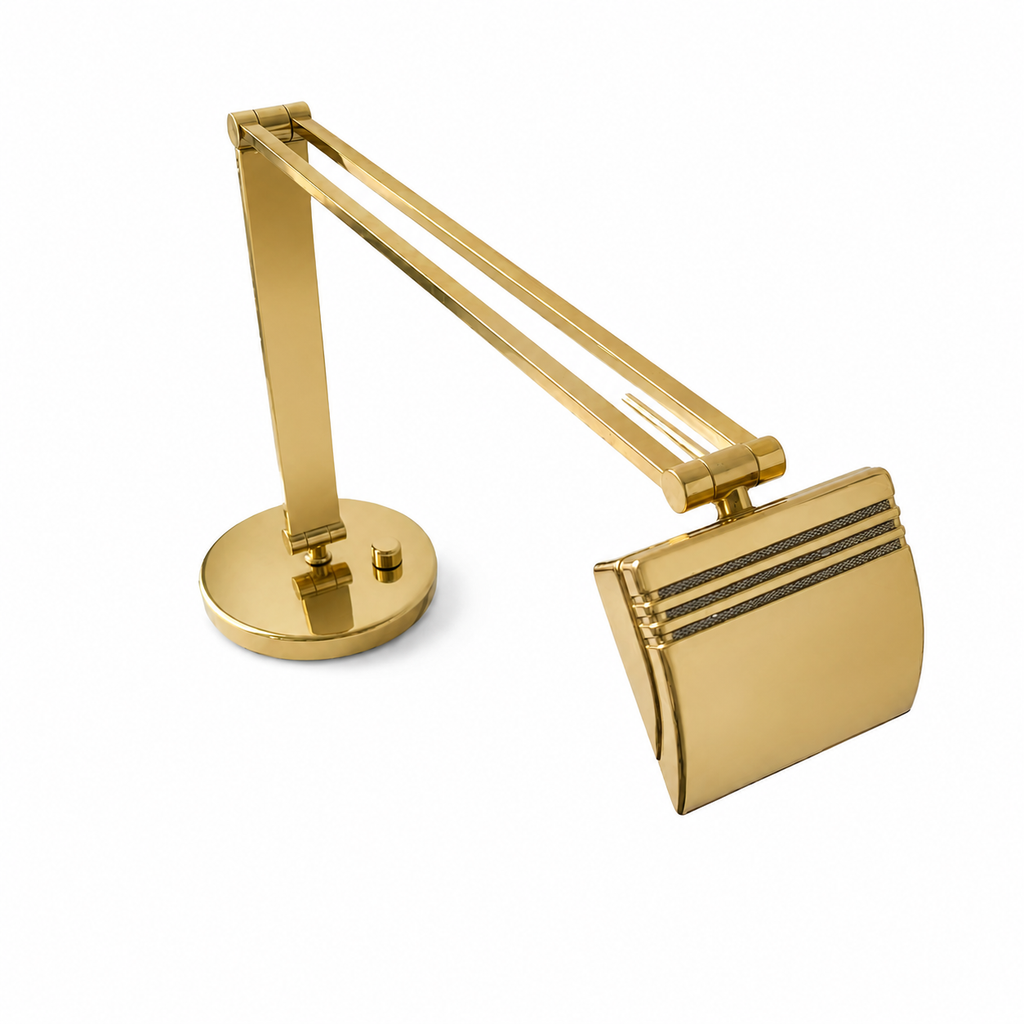 Vintage Hillebrand Brass Desk Lamp, German Adjustable Halogen Architect Lamp, 1970s–1980s