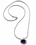 Sterling Silver Amethyst Pendant Necklace, 925 Snake Chain, Purple Gemstone Pendant