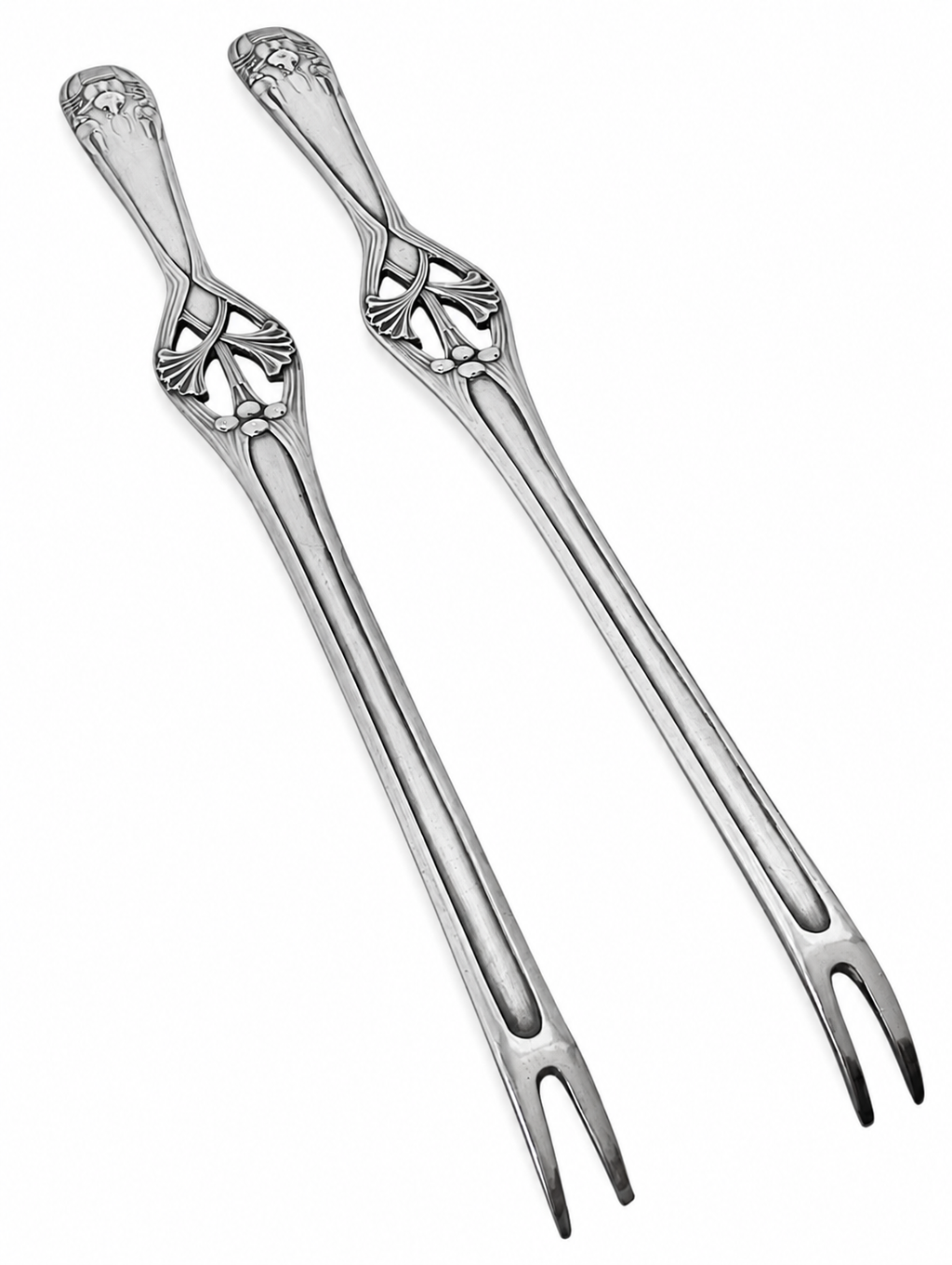Antique WMF Silver Plated Lobster Picks Pair, Art Nouveau Jugendstil Seafood Forks c1900