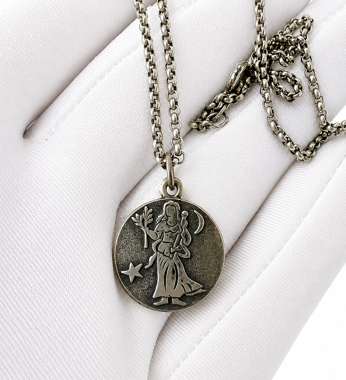 Antique Silver Virgo Zodiac Pendant Necklace - Austro-Hungarian Diana Hallmark