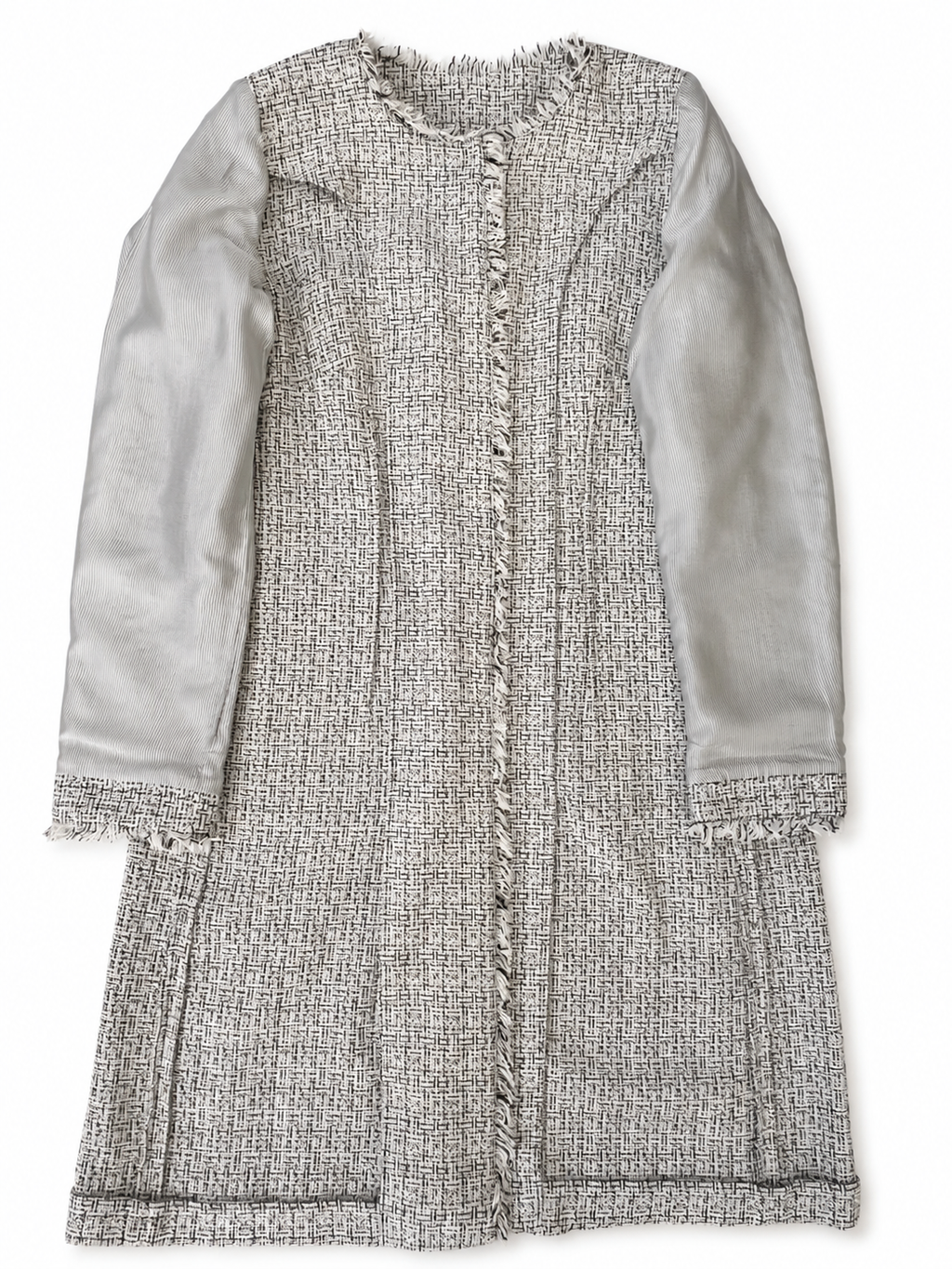 Weekend Max Mara Tweed Coat Jacket, Collarless Frayed Trim, Metallic Cotton Blend