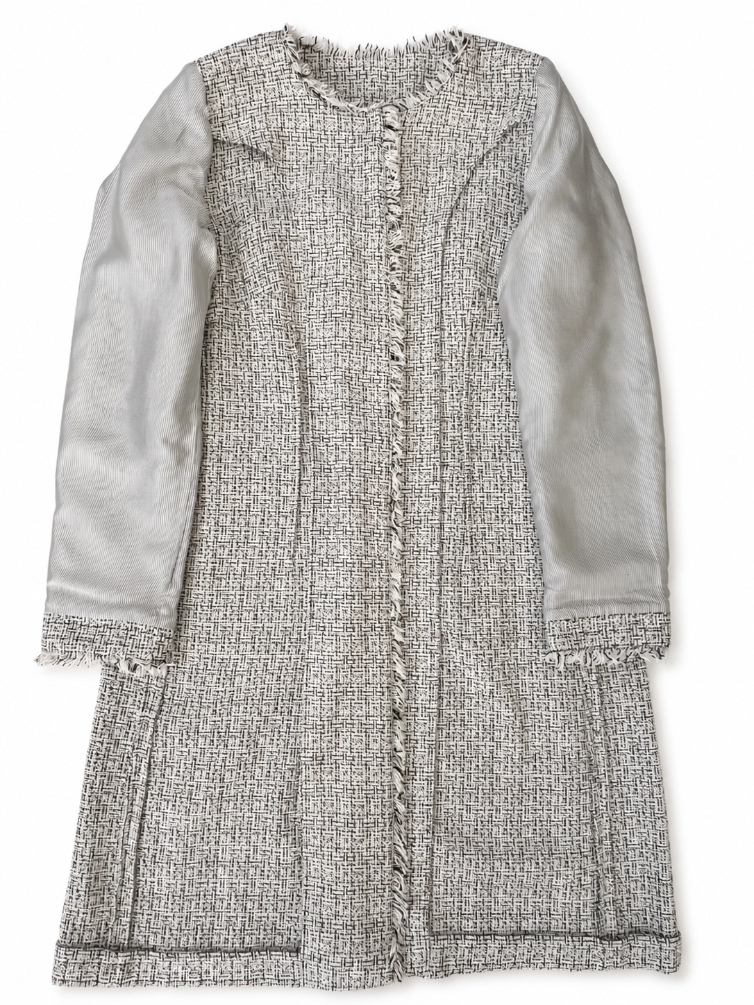 Weekend Max Mara Tweed Coat Jacket, Collarless Frayed Trim, Metallic Cotton Blend