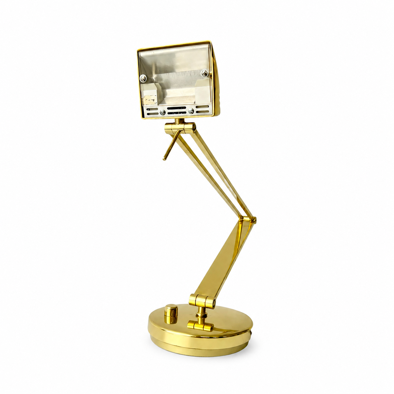 Vintage Hillebrand Brass Desk Lamp, German Adjustable Halogen Architect Lamp, 1970s–1980s