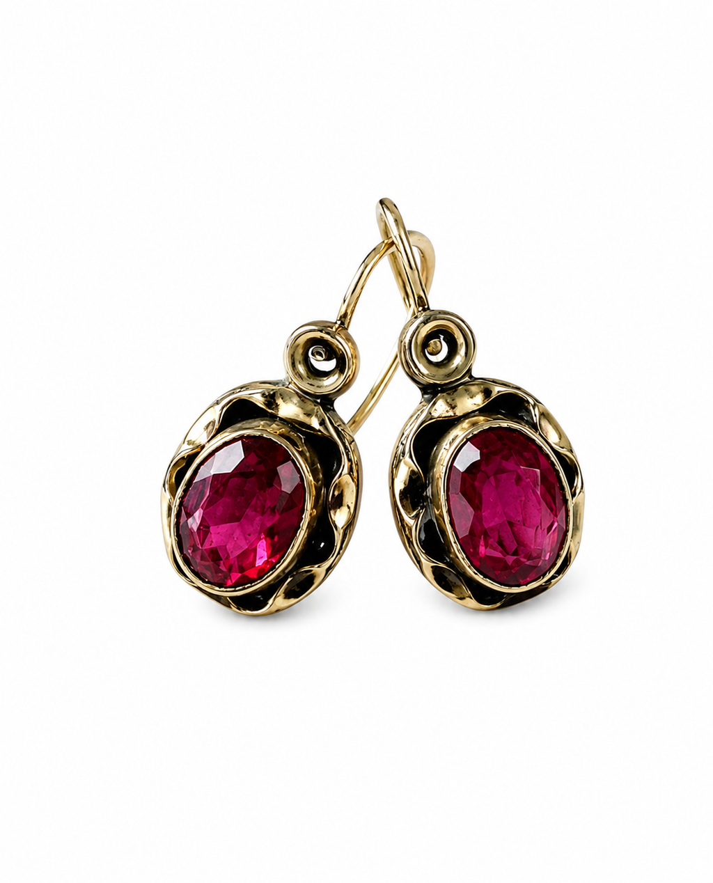 Antique Argent Doré Gilt Silver Pink Glass Drop Earrings AD Marked