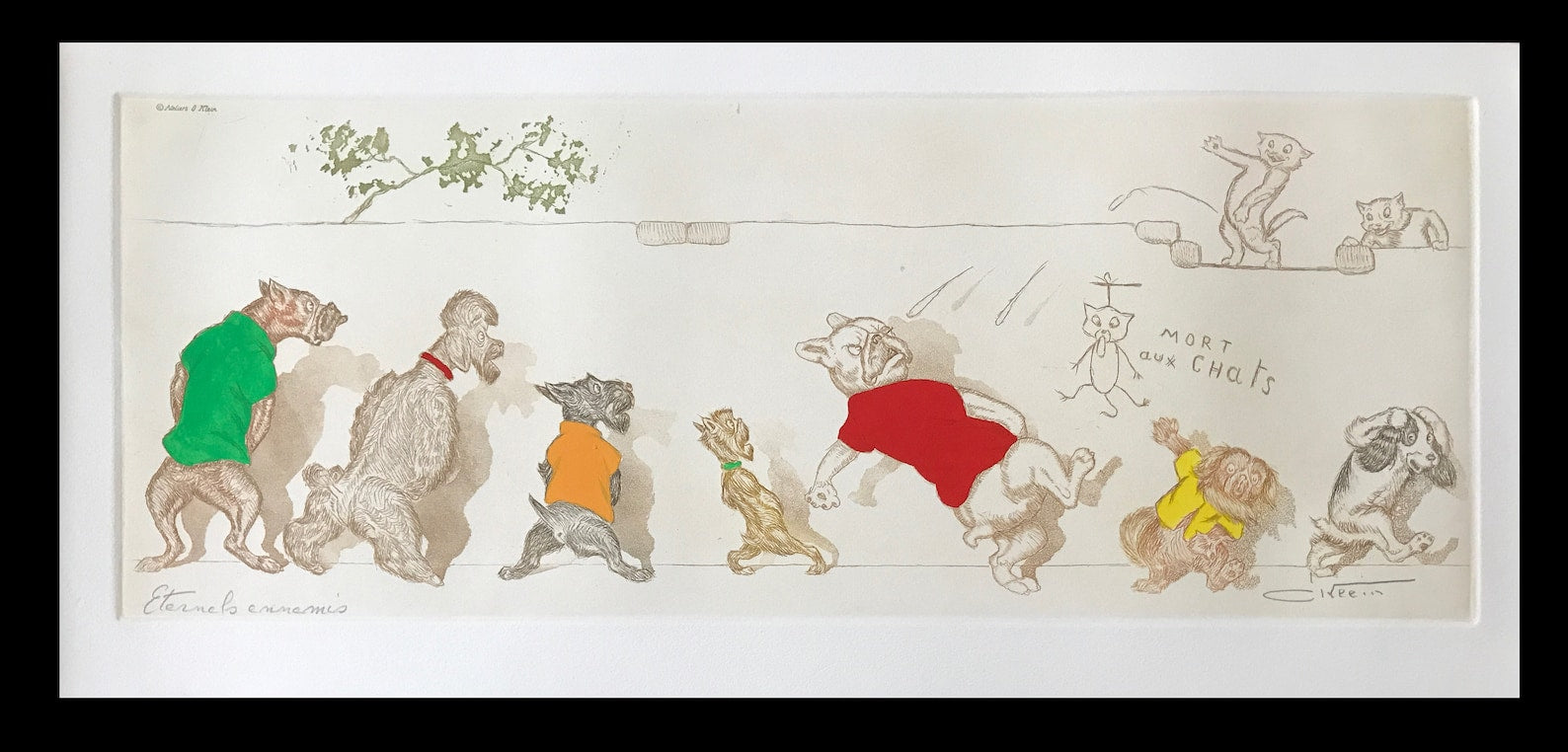 Boris O’Klein — “Eternal Enemies” (Eternels ennemis), Signed Hand-Coloured Etching, Dirty Dogs of Paris