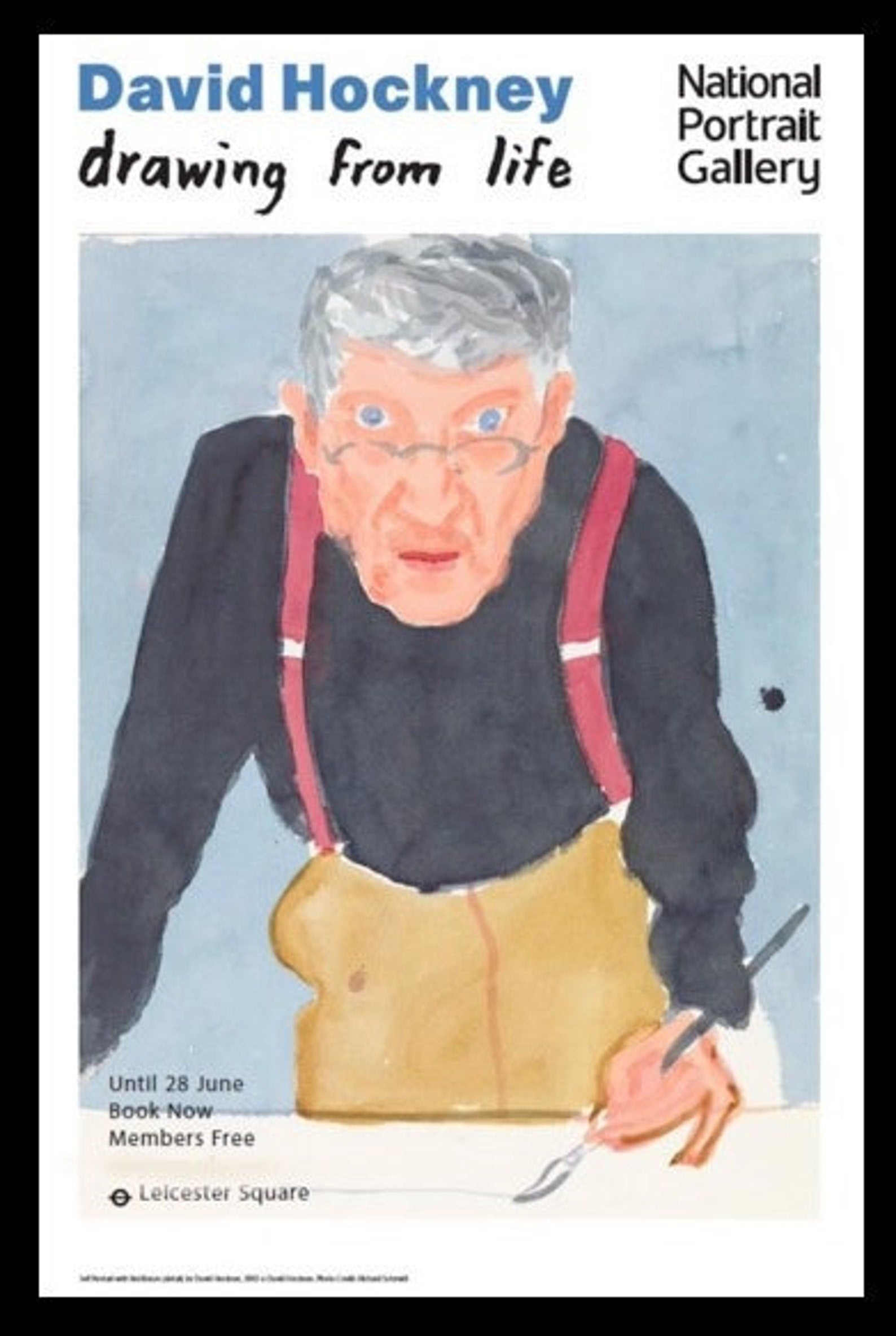 Original Museum poster featuring David Hockney's - "Self-Portrait with Red Braces".