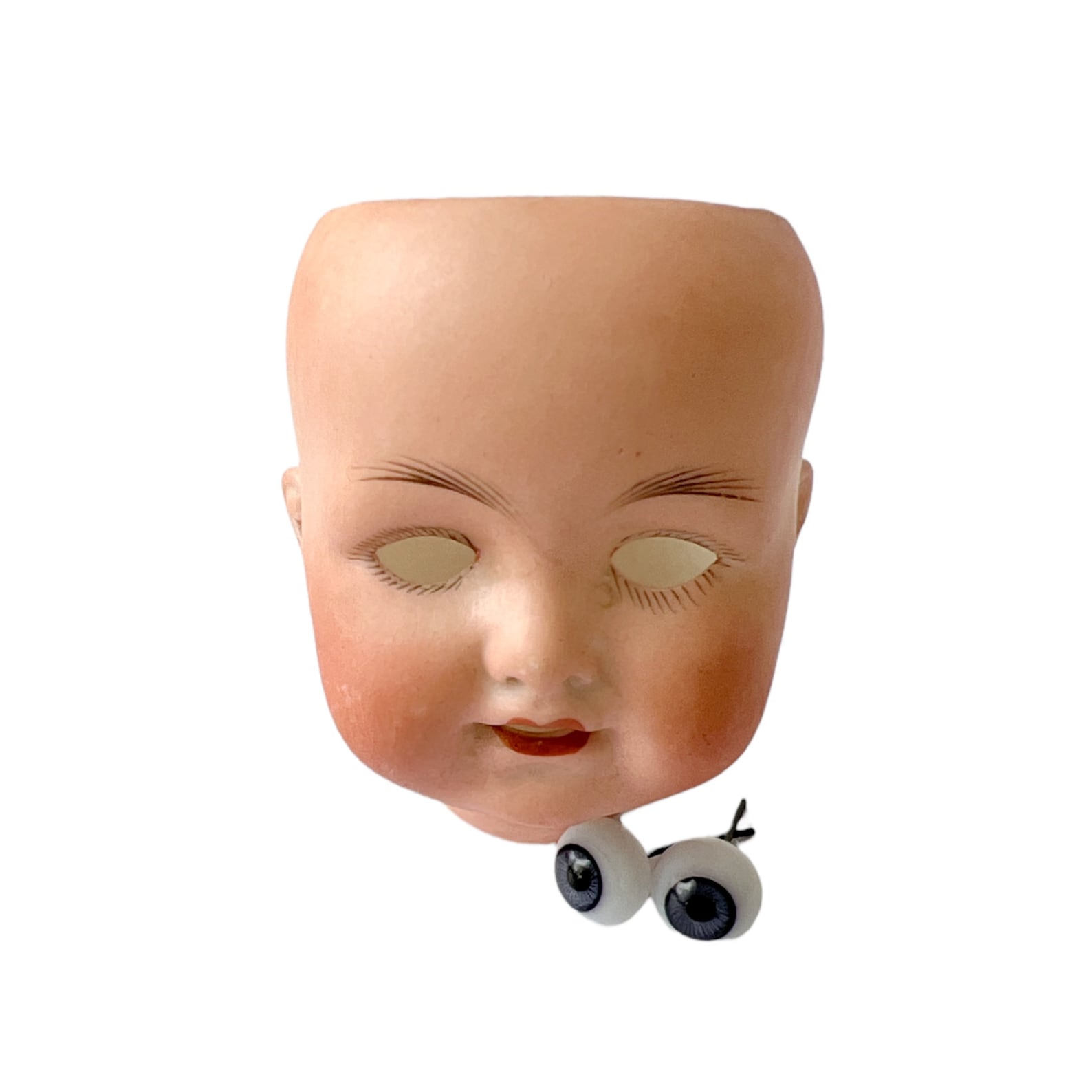 Antique Armand Marseille Bisque Doll Head: German 990 A.7/0.M, Open Mouth, Blue Eyes