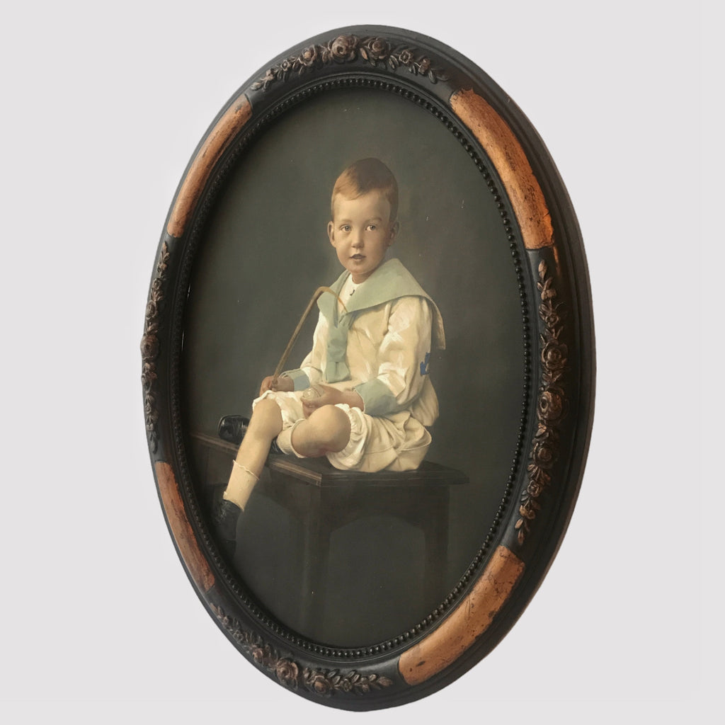 Antique Edwardian Child Portrait c.1900. Hand Coloured Photograph. Pastel & Watercolour. Germany