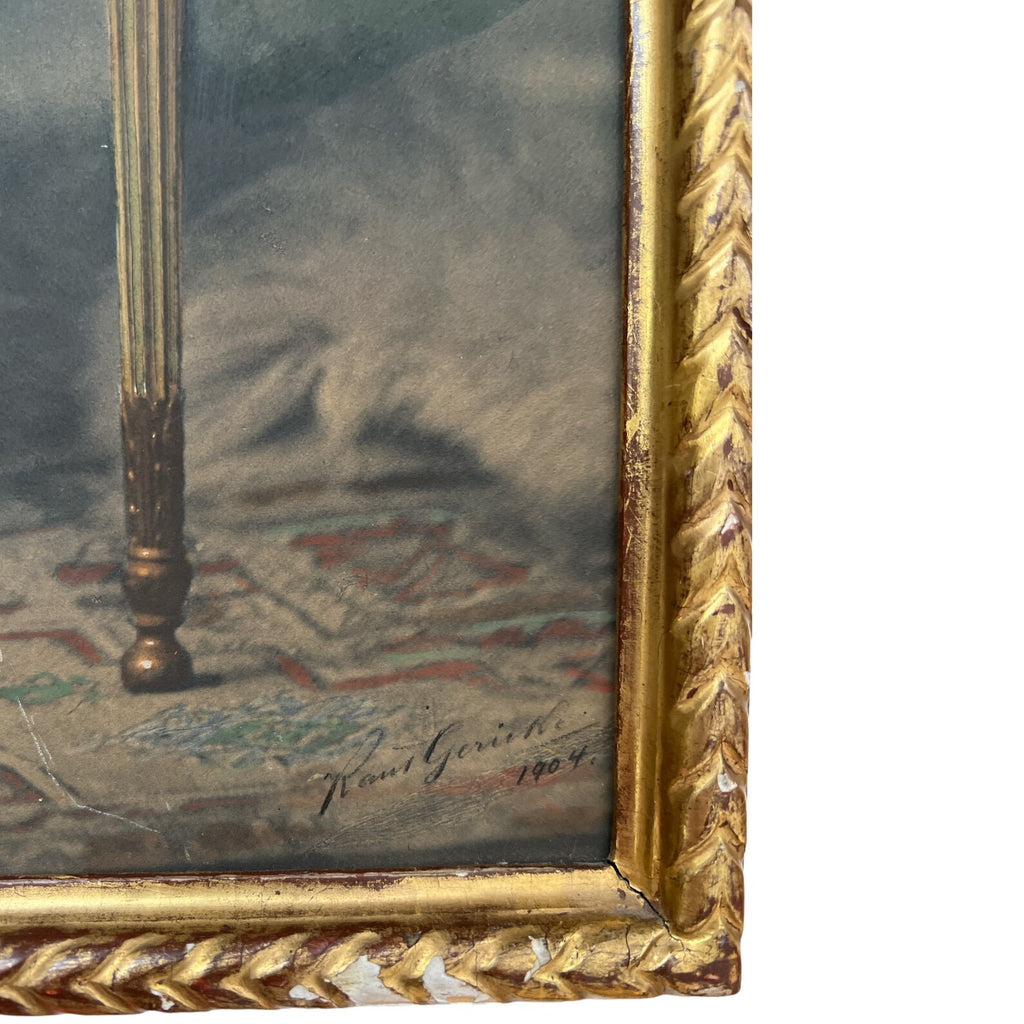Antique Painted Photograph Portrait of a Young Girl, Pastel & Watercolour, Dated 1904, Original Gilded Frame