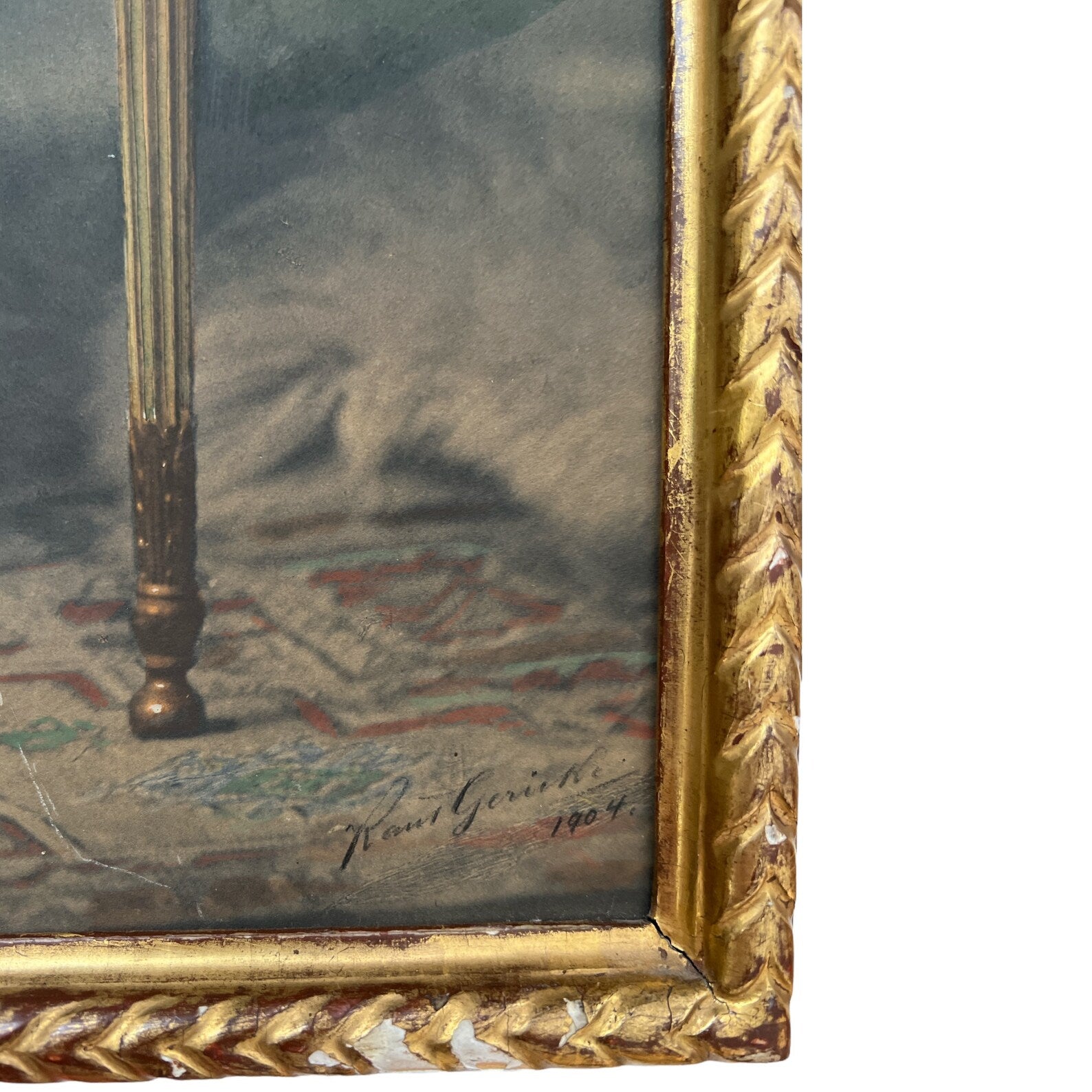 Antique Painted Photograph Portrait of a Young Girl, Pastel & Watercolour, Dated 1904, Original Gilded Frame