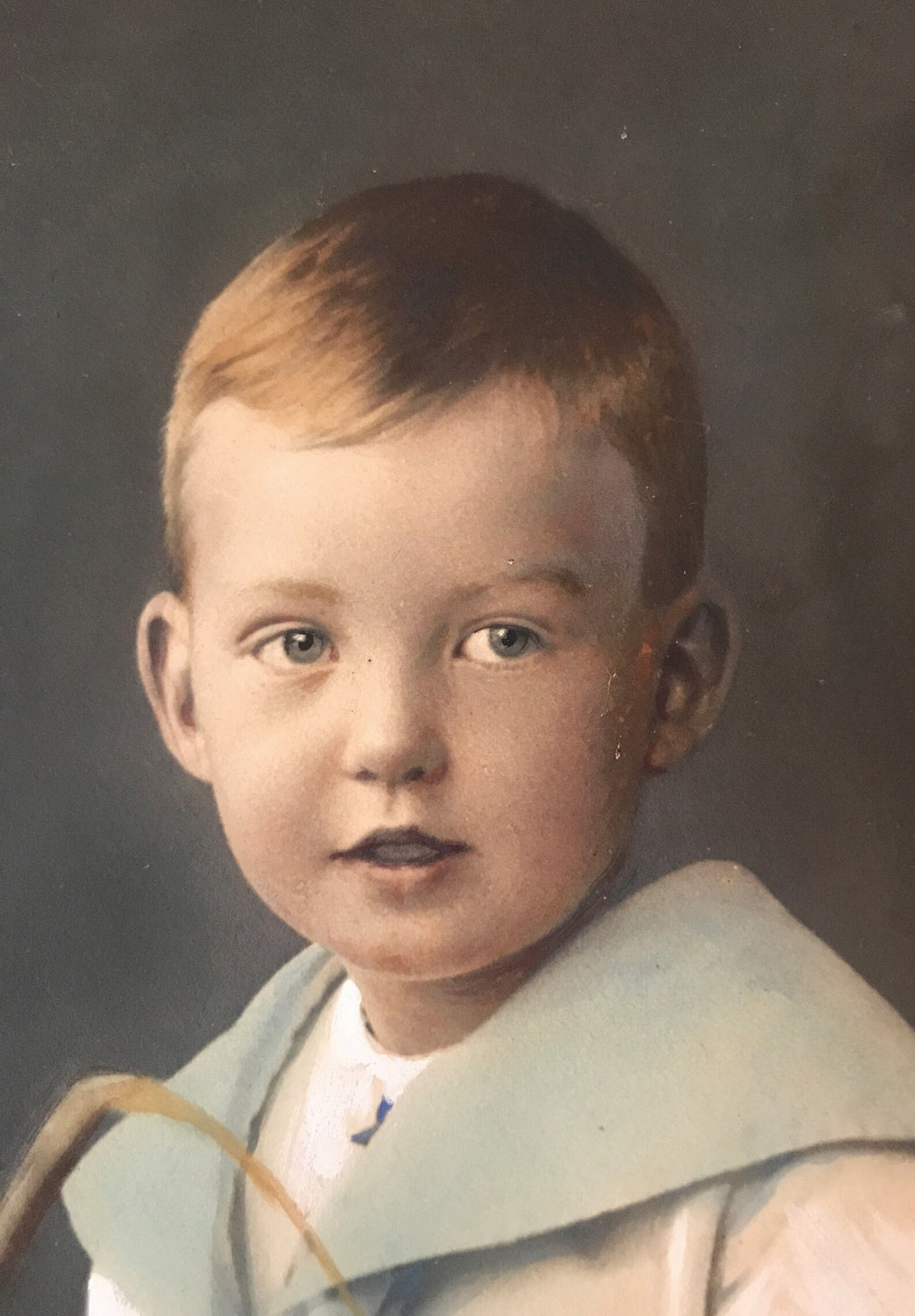 Antique Edwardian Child Portrait c.1900. Hand Coloured Photograph. Pastel & Watercolour. Germany