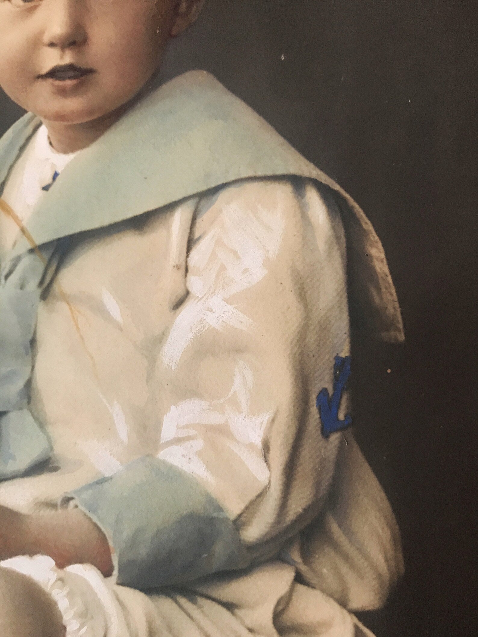 Antique Edwardian Child Portrait c.1900. Hand Coloured Photograph. Pastel & Watercolour. Germany
