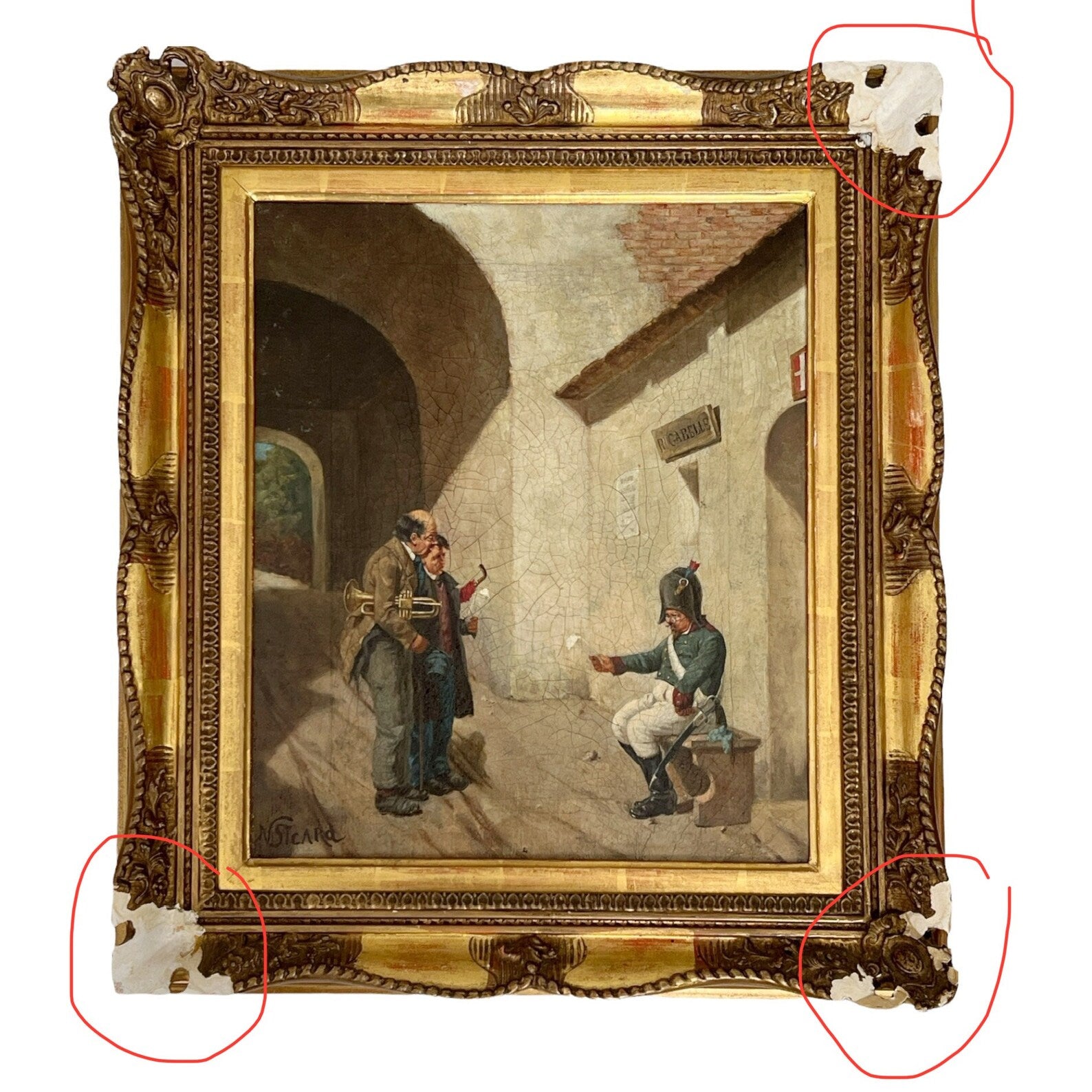 Antique Oil Painting "Bohemian Musicians" by N. Sicard, Framed Artwork, Vintage Bohemian Style