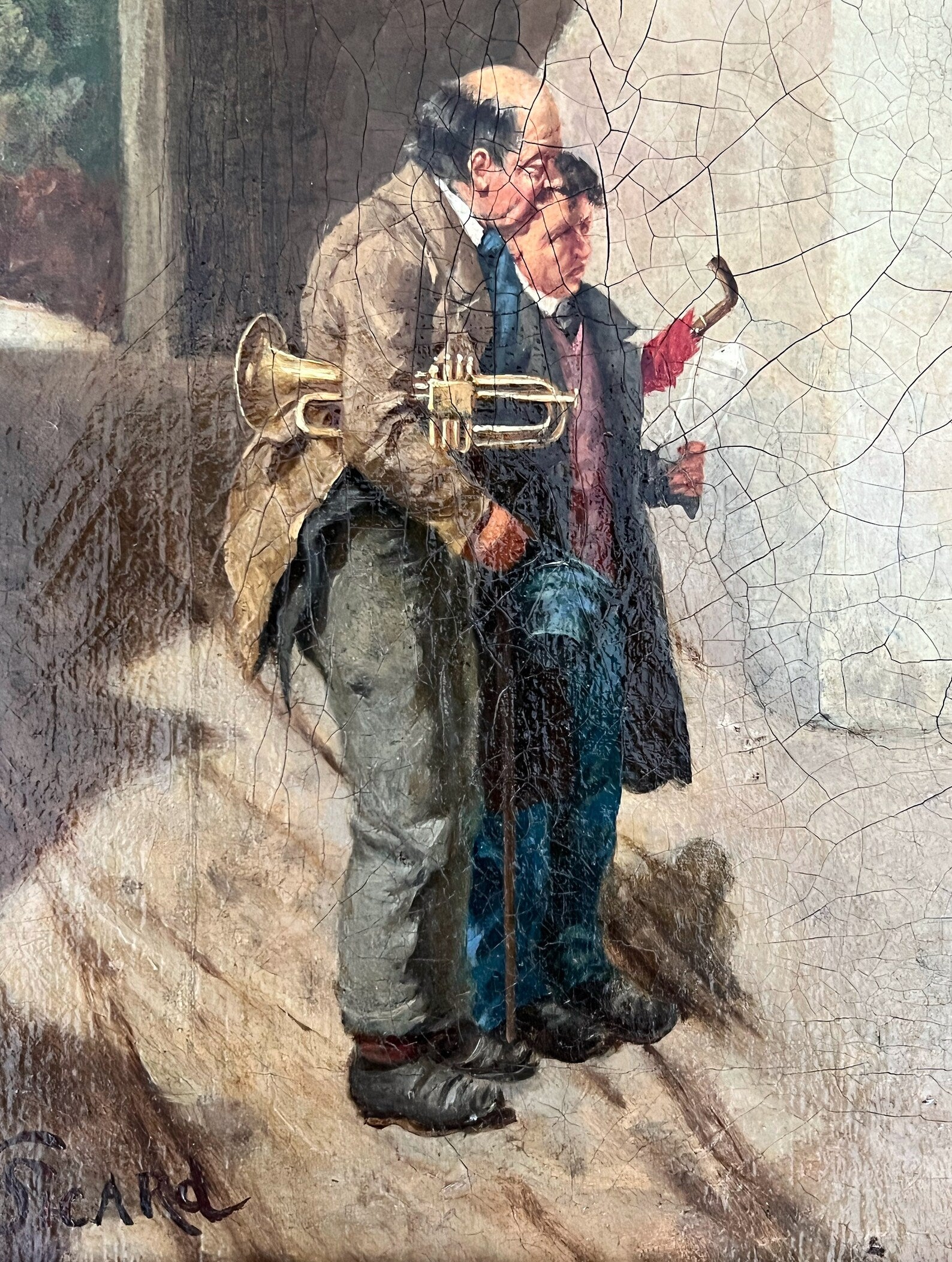 Antique Oil Painting "Bohemian Musicians" by N. Sicard, Framed Artwork, Vintage Bohemian Style