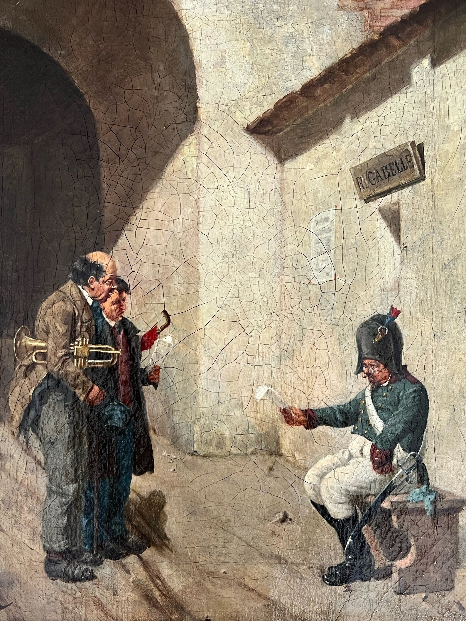 Antique Oil Painting "Bohemian Musicians" by N. Sicard, Framed Artwork, Vintage Bohemian Style