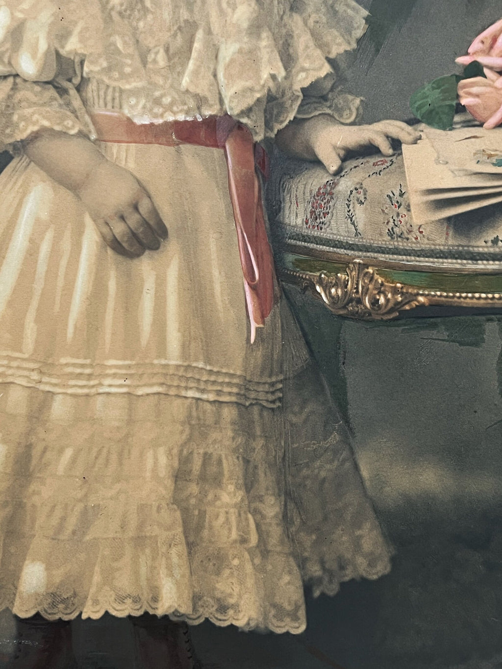 Antique Painted Photograph Portrait of a Young Girl, Pastel & Watercolour, Dated 1904, Original Gilded Frame