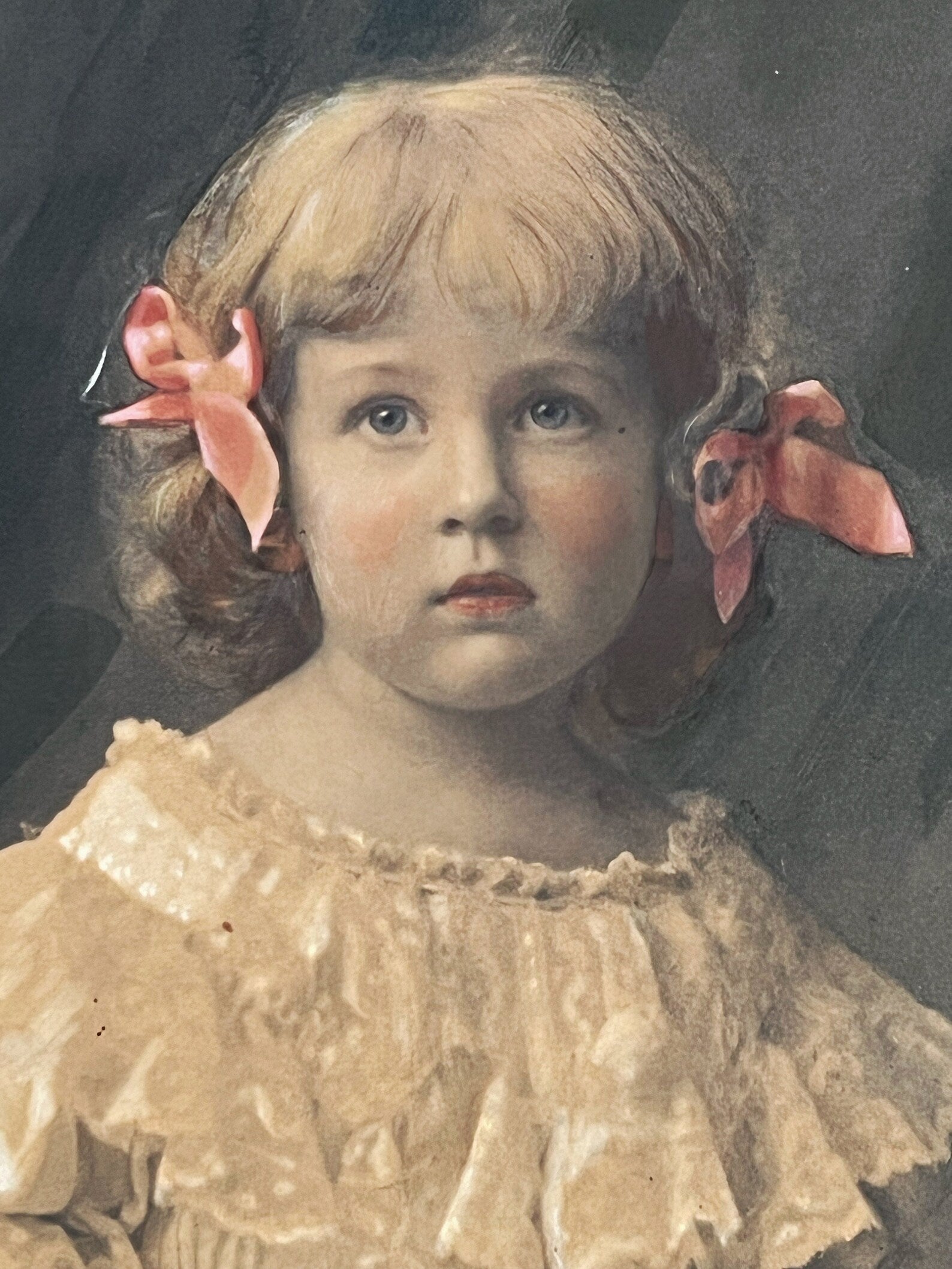 Antique Painted Photograph Portrait of a Young Girl, Pastel & Watercolour, Dated 1904, Original Gilded Frame