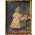 Antique Painted Photograph Portrait of a Young Girl, Pastel & Watercolour, Dated 1904, Original Gilded Frame