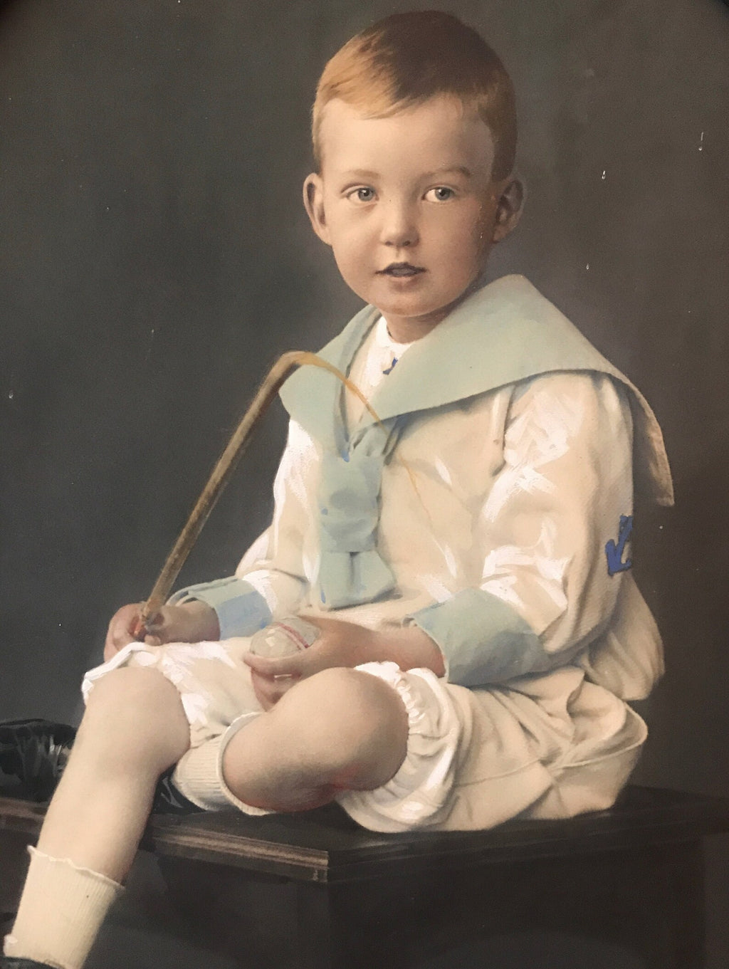 Antique Edwardian Child Portrait c.1900. Hand Coloured Photograph. Pastel & Watercolour. Germany