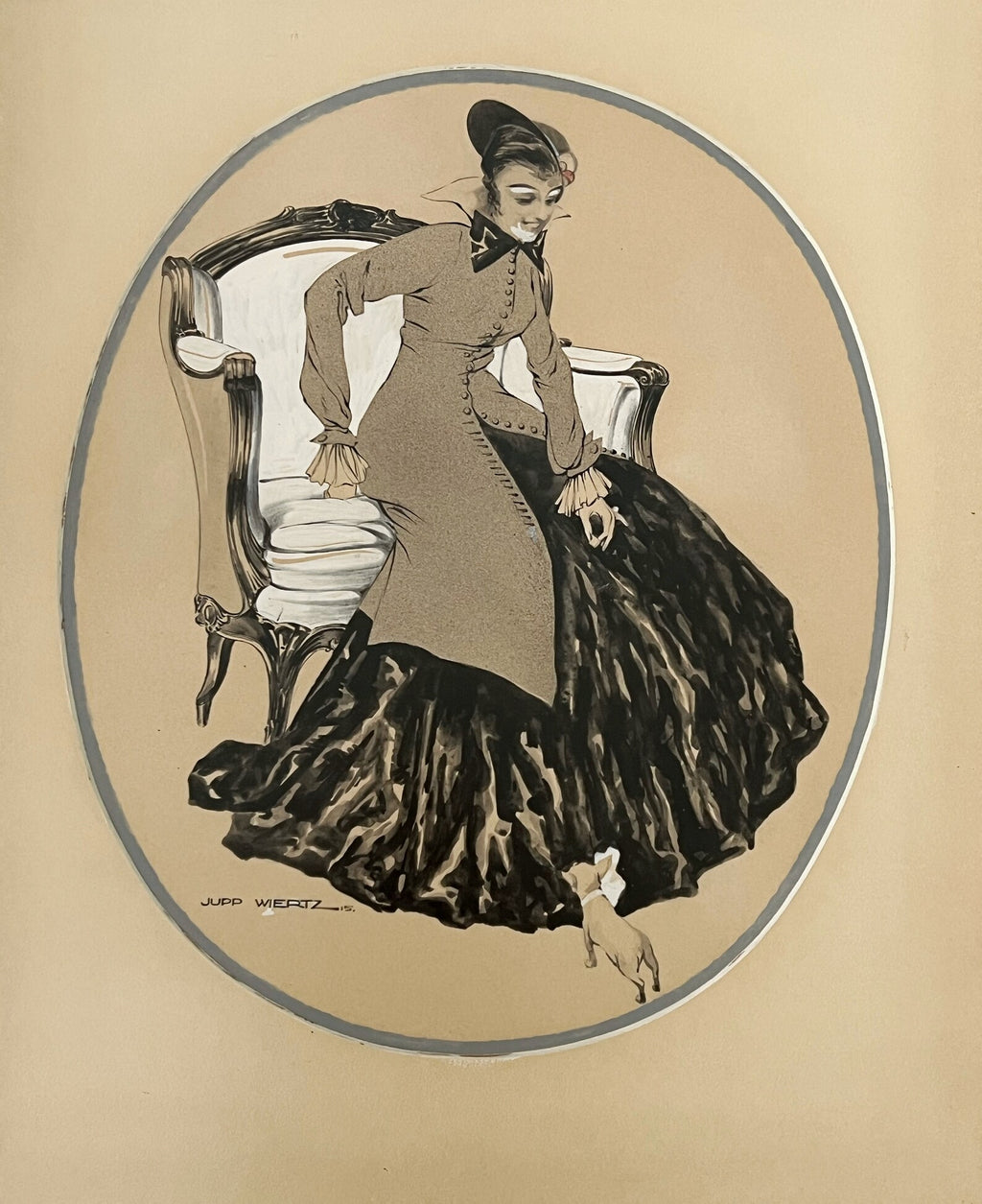 Original 1915 Fashion Illustration – Jupp Wiertz (1888–1938) Jugendstil / Early Art Déco Gouache