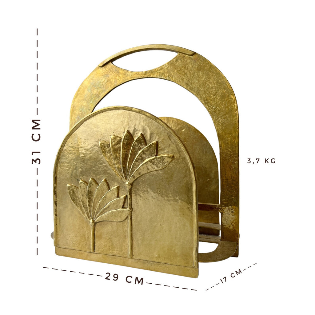 Vintage Solid Brass Magazine Rack with Art Deco and Art Nouveau Design.