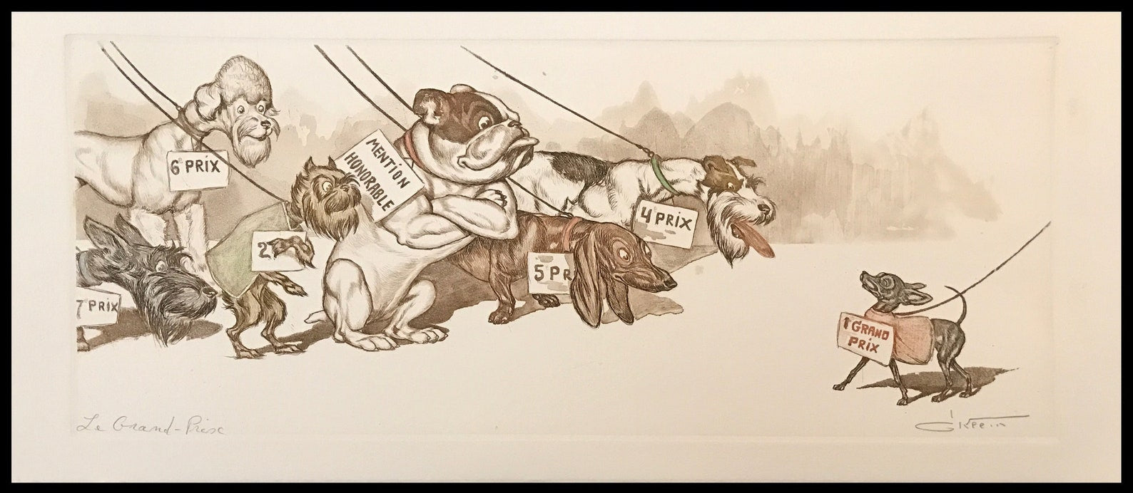Boris O’Klein — “Grand prix”, Signed Hand-Coloured Etching, Dirty Dogs of Paris
