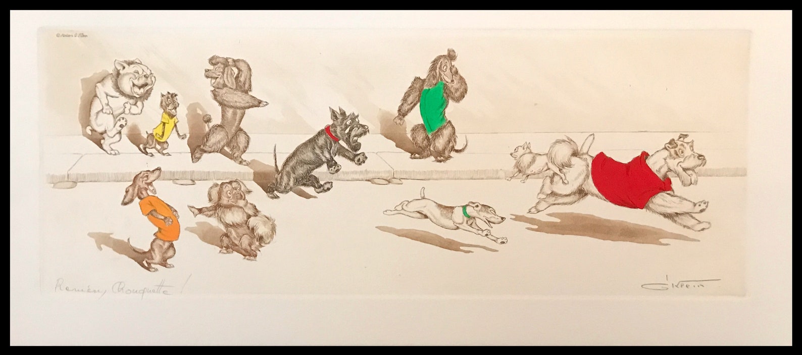 Boris O’Klein — “Come Back, Chouquette” (Reviens, Chouquette), Signed Hand-Coloured Etching, Dirty Dogs of Paris