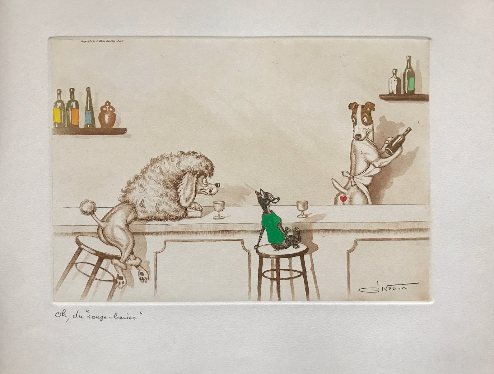 Boris O’Klein — “Oh, Red Kiss!” (Oh, du rouge baiser!), Signed Hand-Coloured Etching, Dirty Dogs of Paris