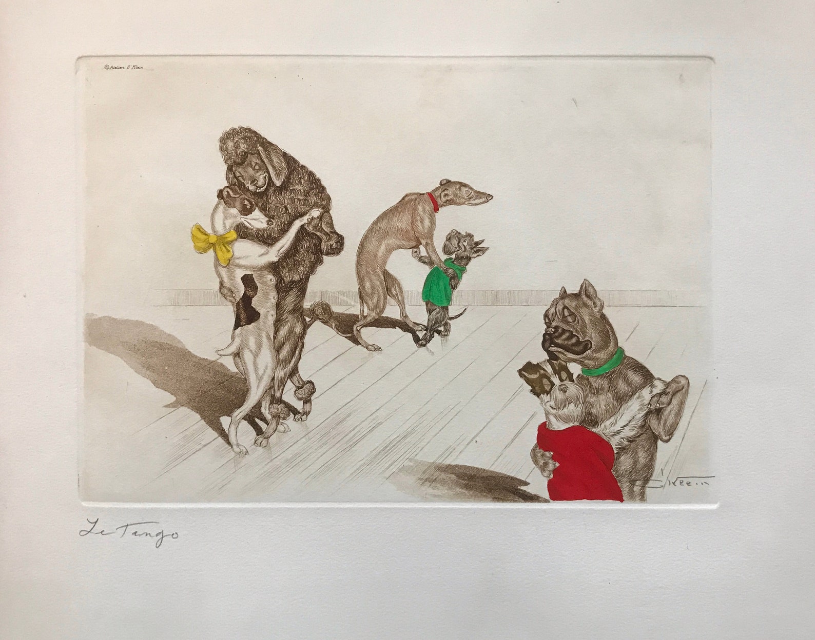 Boris O’Klein — "Tango", Signed Hand-Coloured Etching, Dirty Dogs of Paris