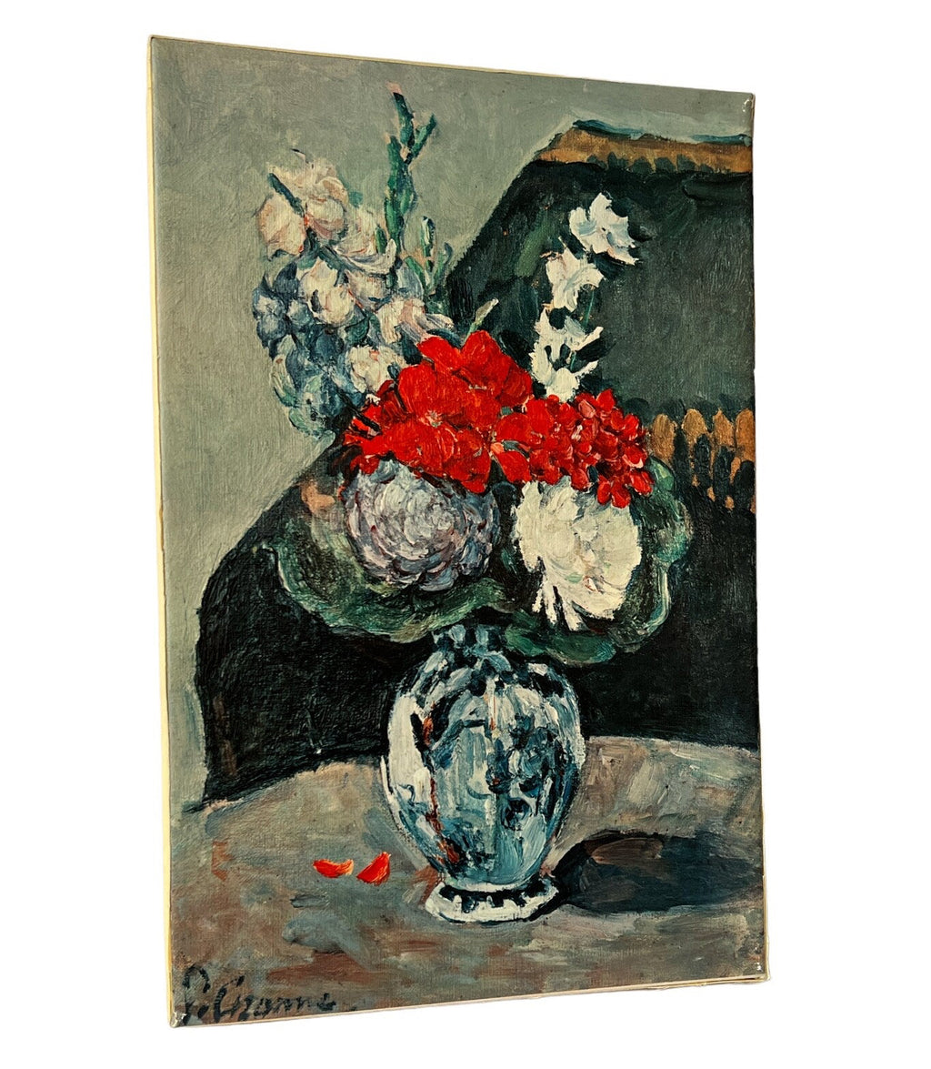 Vintage Cézanne Flowers Delft Vase Canvas Reproduction Painting 1955 Obpacher Munich
