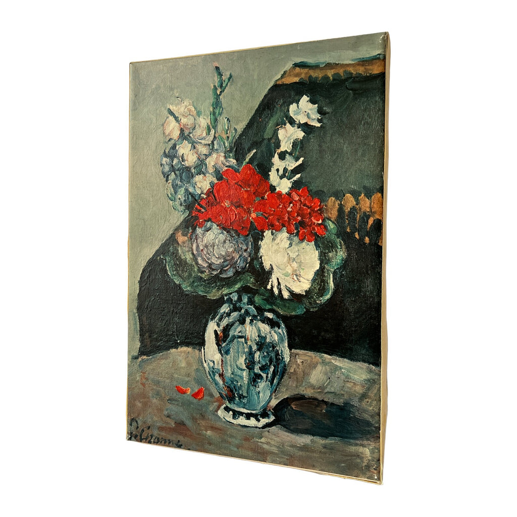 Vintage Cézanne Flowers Delft Vase Canvas Reproduction Painting 1955 Obpacher Munich