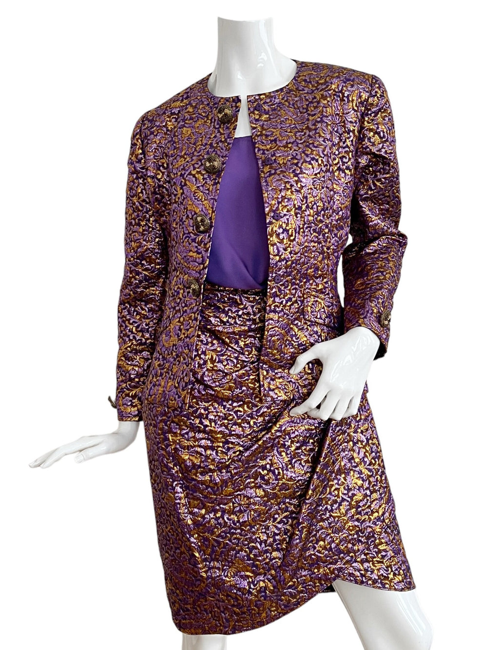 Vintage 1980s Max Dietl Brocade Skirt Suit 3 Piece Silk Set West Germany