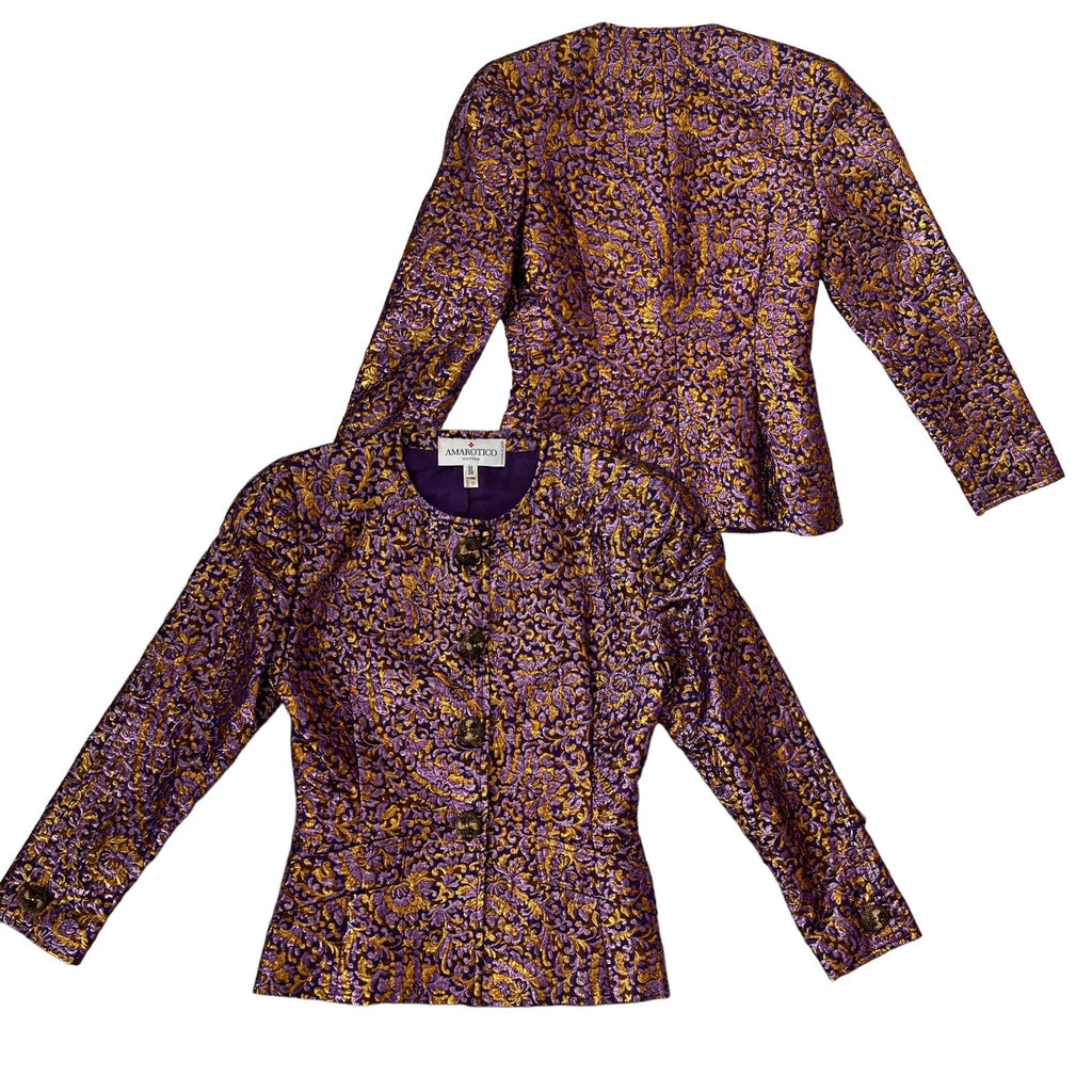Vintage 1980s Max Dietl Brocade Skirt Suit 3 Piece Silk Set West Germany