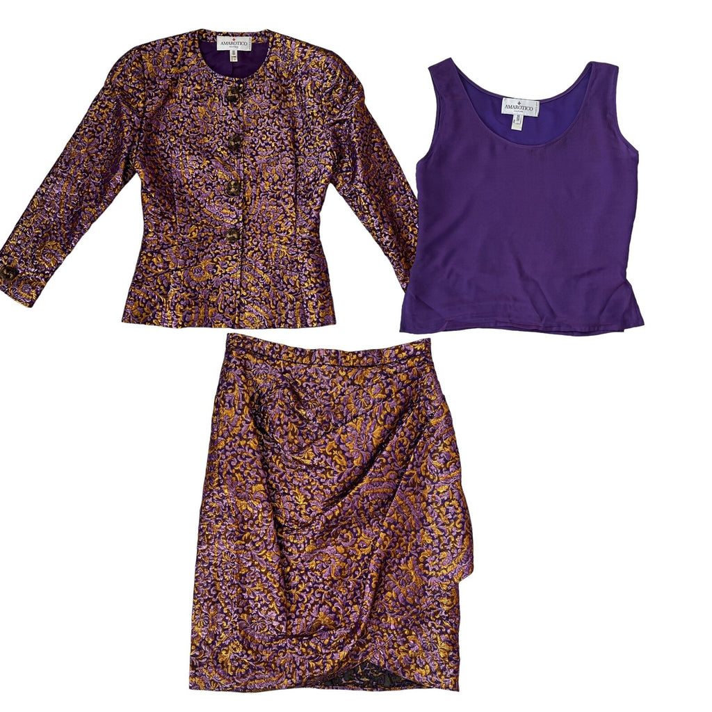 Vintage 1980s Max Dietl Brocade Skirt Suit 3 Piece Silk Set West Germany
