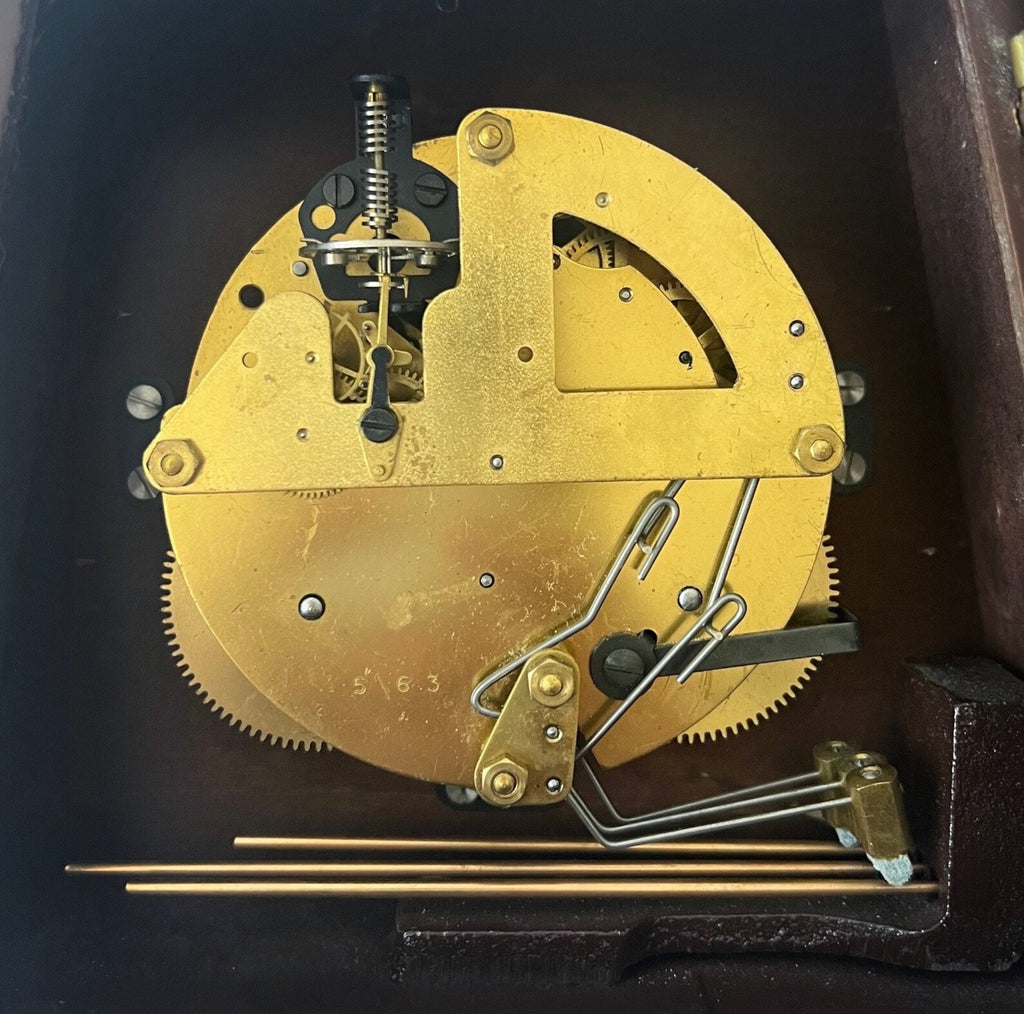 Vintage Urgena Kienzle Desk Clock, Wooden Brass Mid Century Mantel Clock
