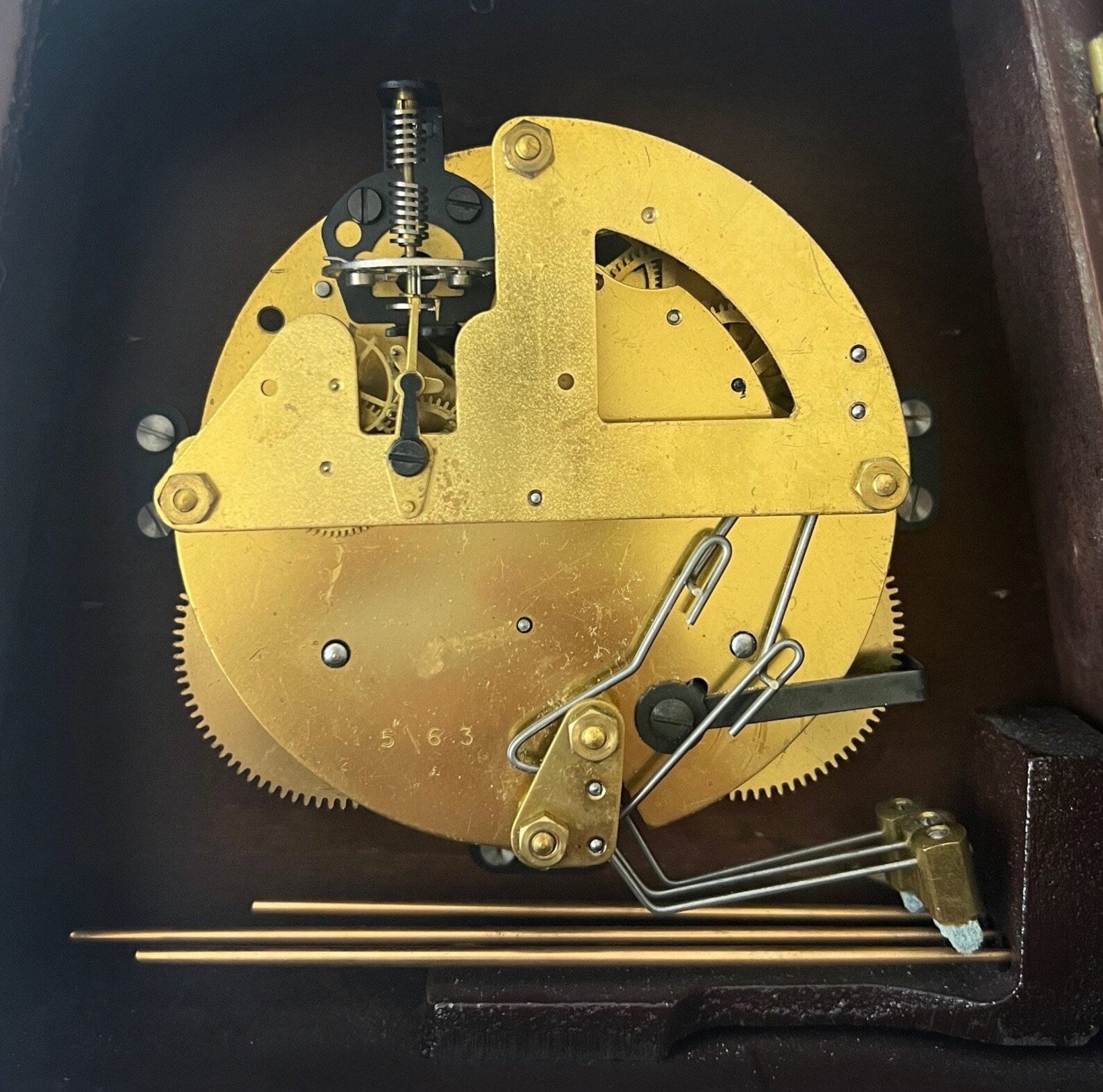 Vintage Urgena Kienzle Desk Clock, Wooden Brass Mid Century Mantel Clock