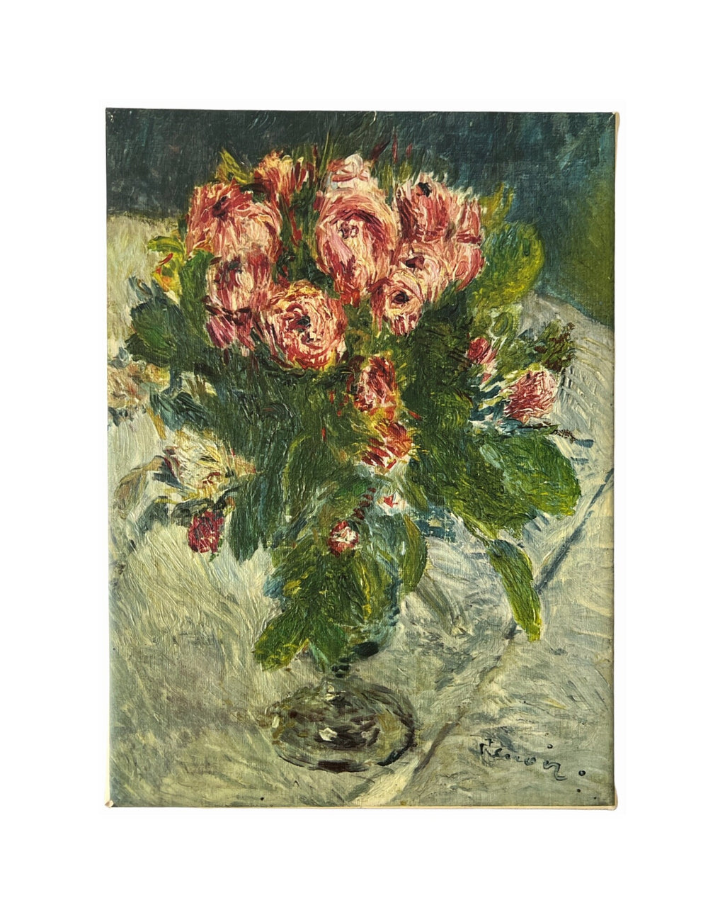 Vintage Renoir Moss Roses 1955 Canvas Reproduction Painting Obpacher Munich