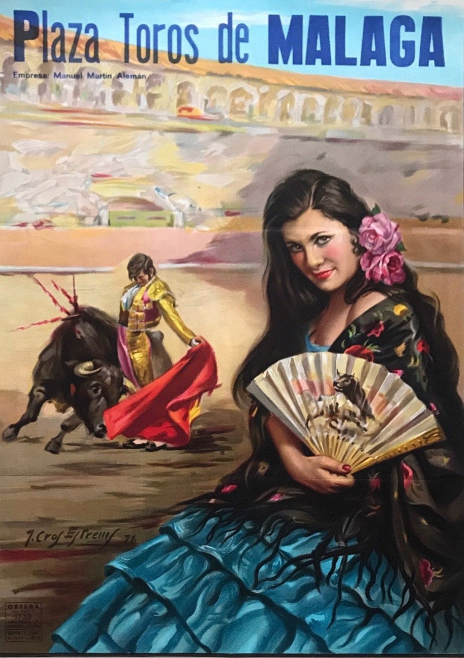 José Cros Estrems - Original Vintage Corrida Poster (1973). Malaga