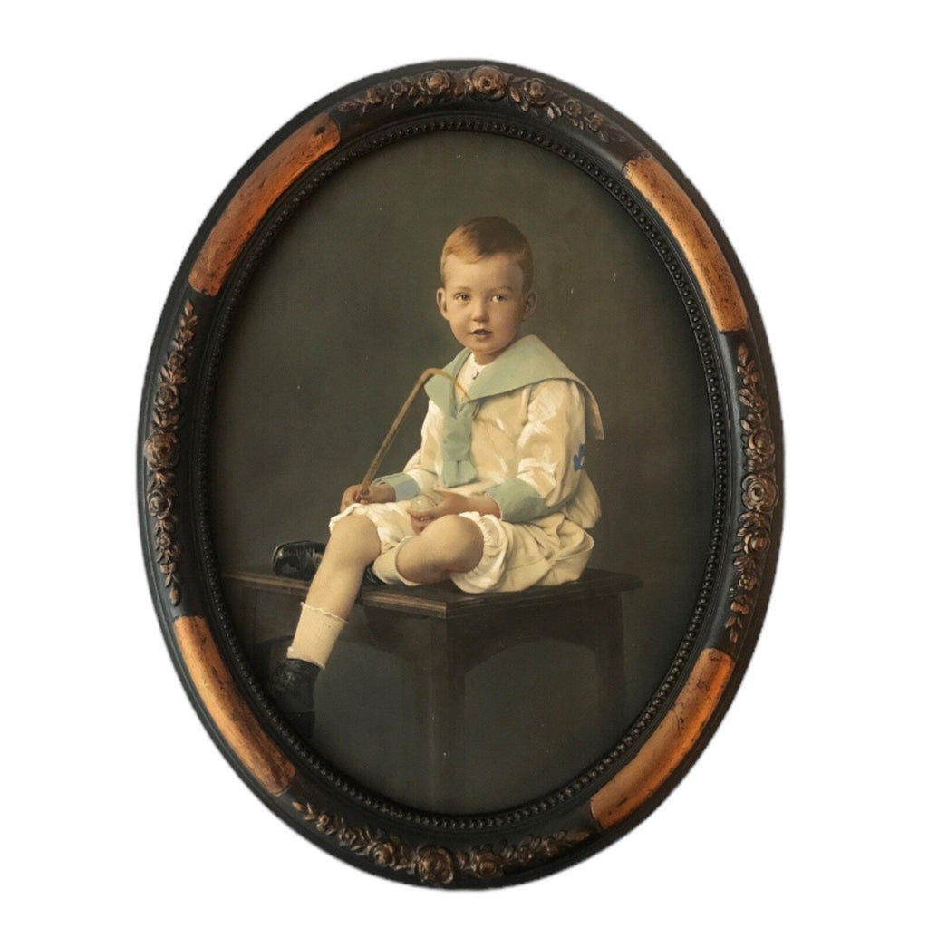 Antique Edwardian Child Portrait c.1900. Hand Coloured Photograph. Pastel & Watercolour. Germany
