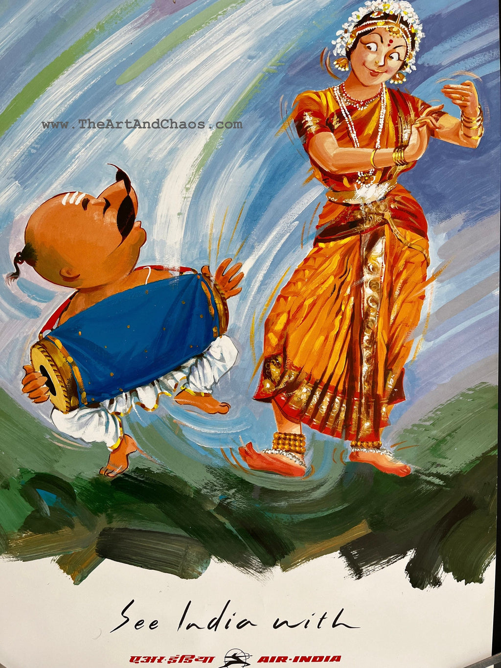 Air India Poster, Original Vintage Travel Poster, Tamil Nadu