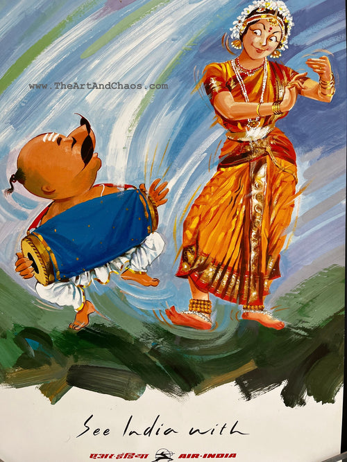 Air India Poster, Original Vintage Travel Poster, Tamil Nadu