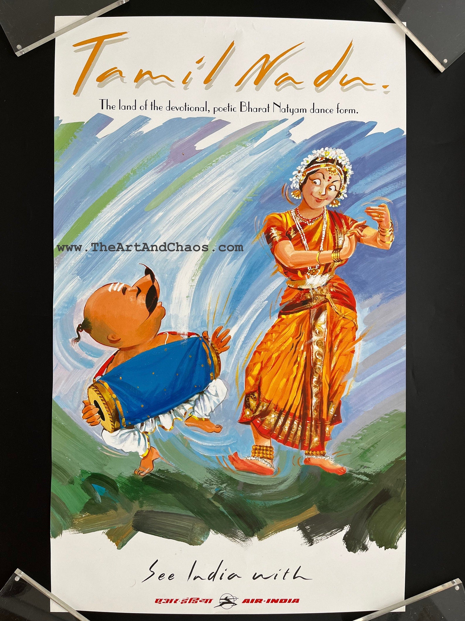 Air India Poster, Original Vintage Travel Poster, Tamil Nadu